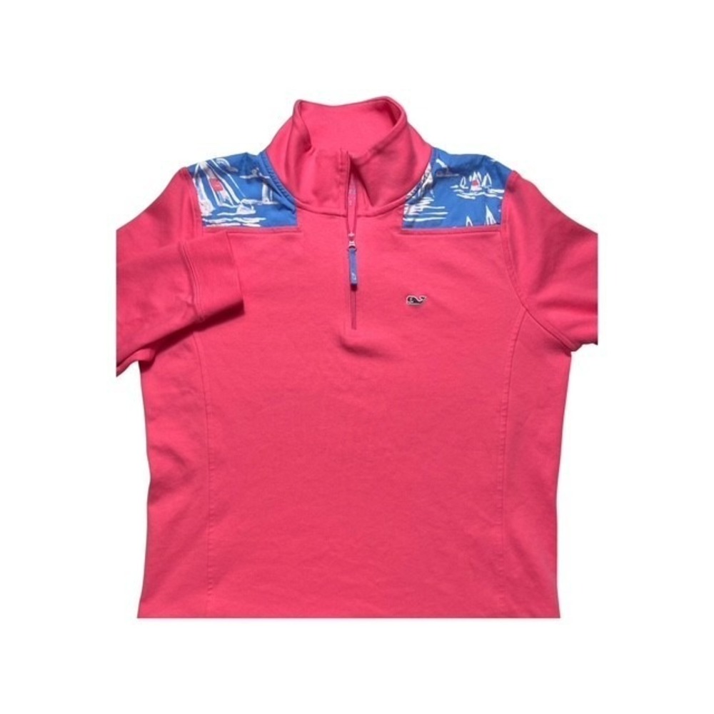 Vineyard Vines Womens Sz S 1/4 Zip Shep Shirt Sailboats Print Pink-1435